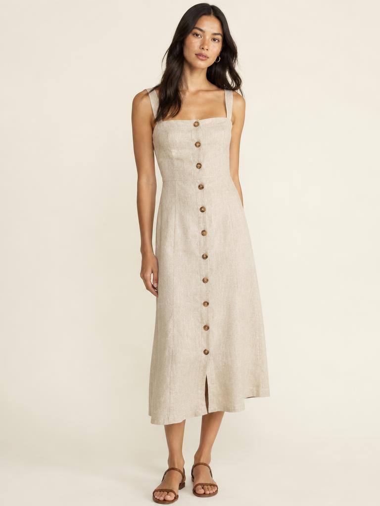 Linen Button Midi